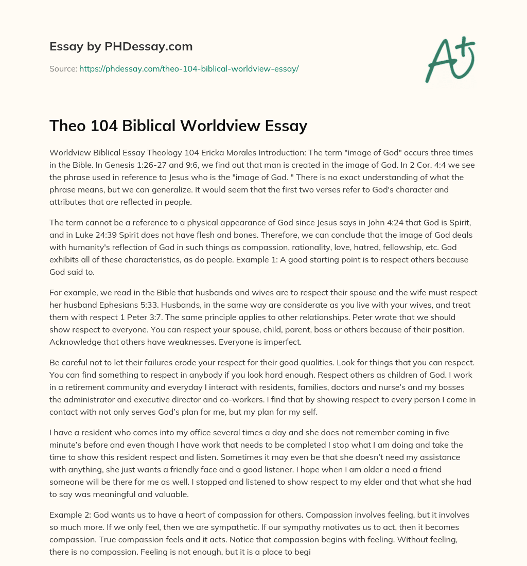 Theo 104 Biblical Worldview Essay essay