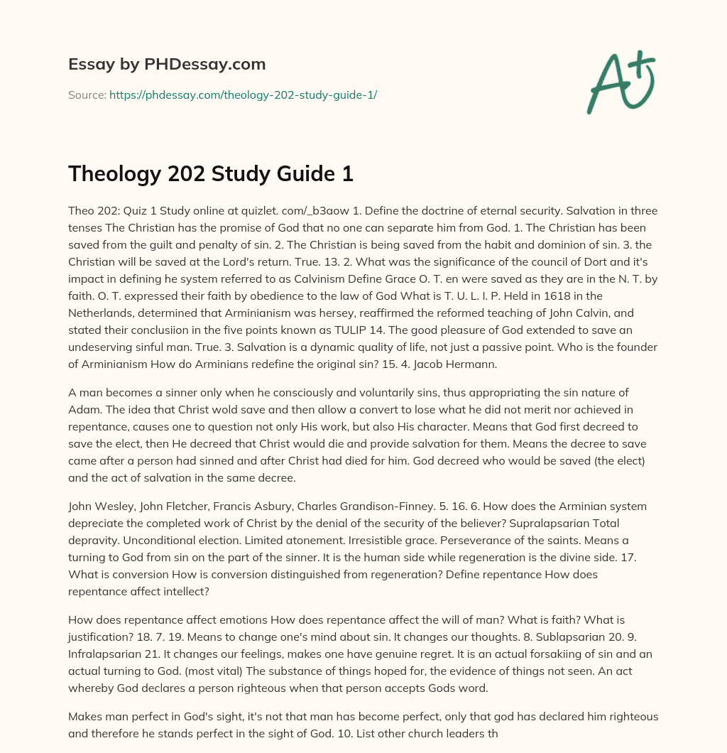 Theology 202 Study Guide 1 essay