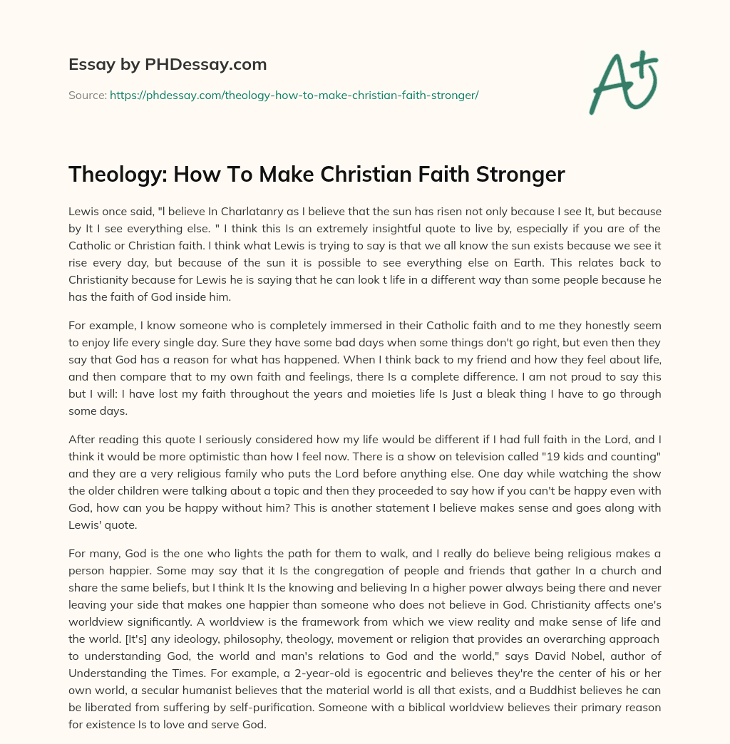 Theology: How To Make Christian Faith Stronger essay