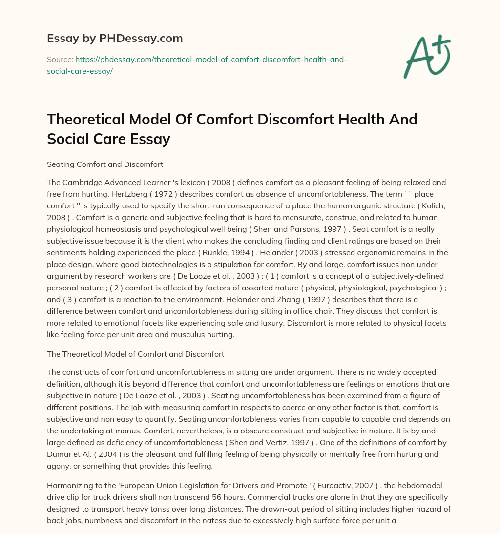 Theoretical Model Of Comfort Discomfort Health And Social Care Essay essay