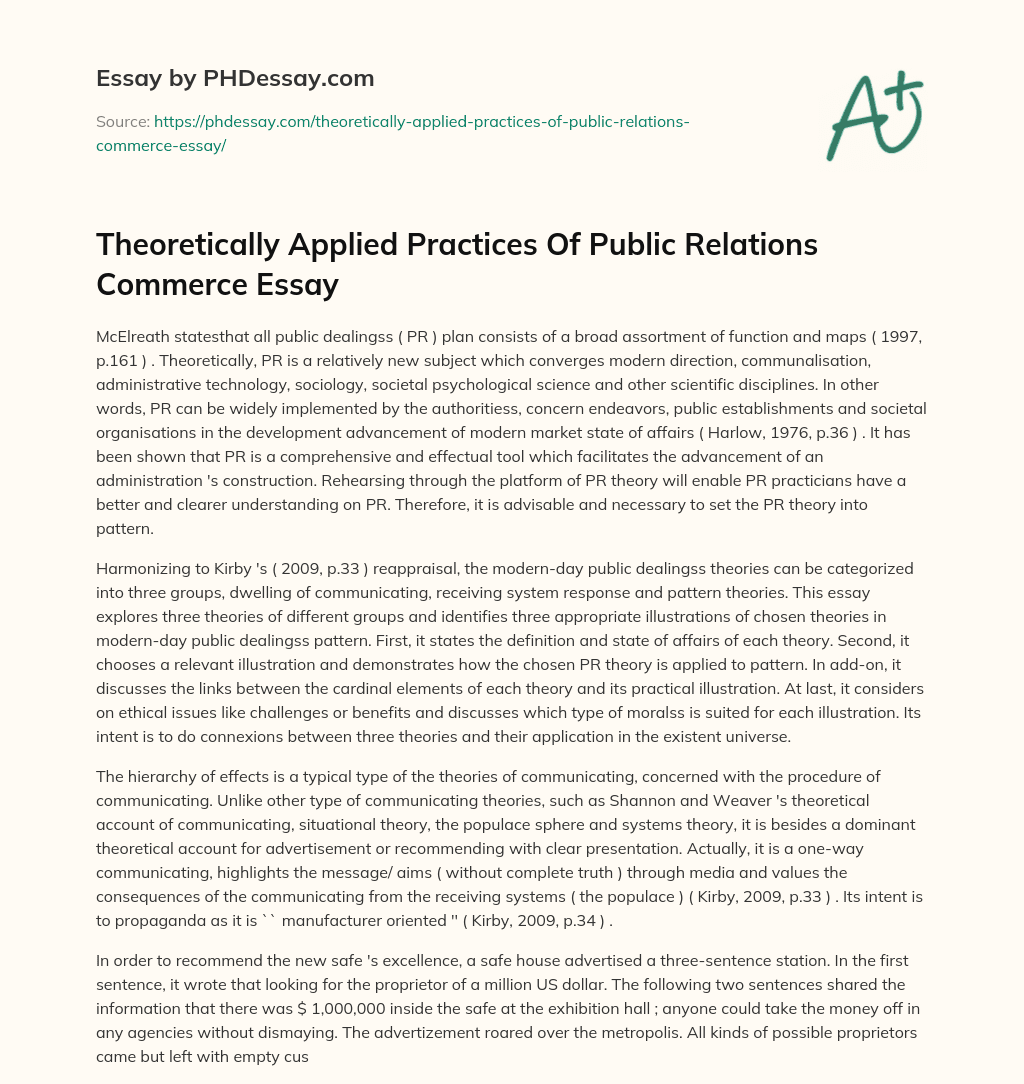 Theoretically Applied Practices Of Public Relations Commerce Essay essay
