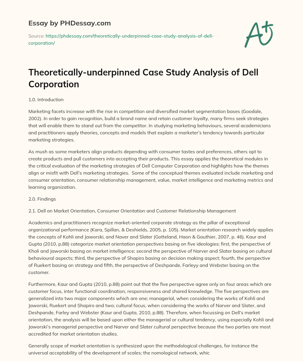 Theoretically-underpinned Case Study Analysis of Dell Corporation essay