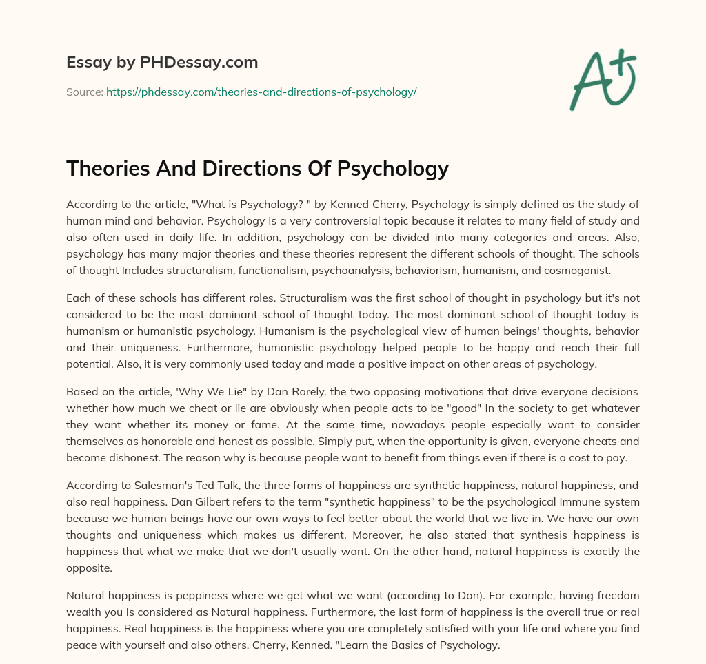 Theories And Directions Of Psychology essay
