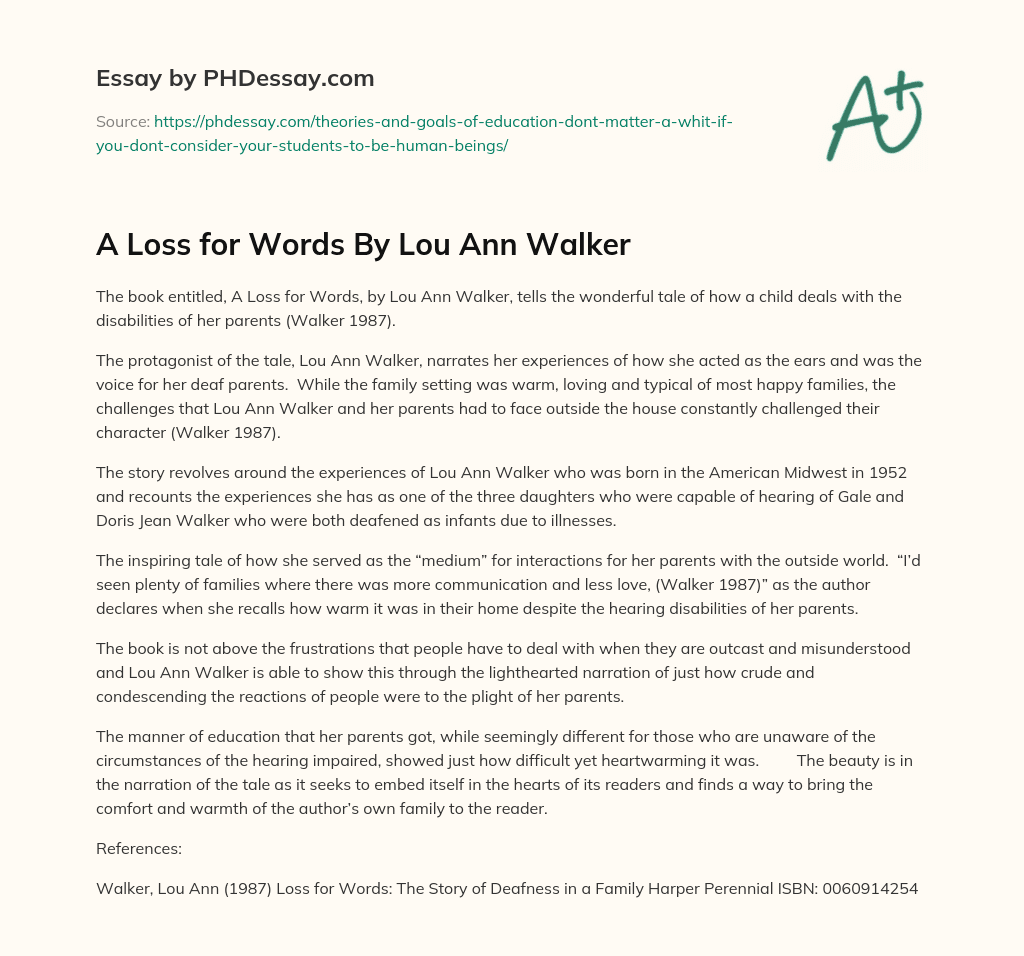 A Loss for Words By Lou Ann Walker essay