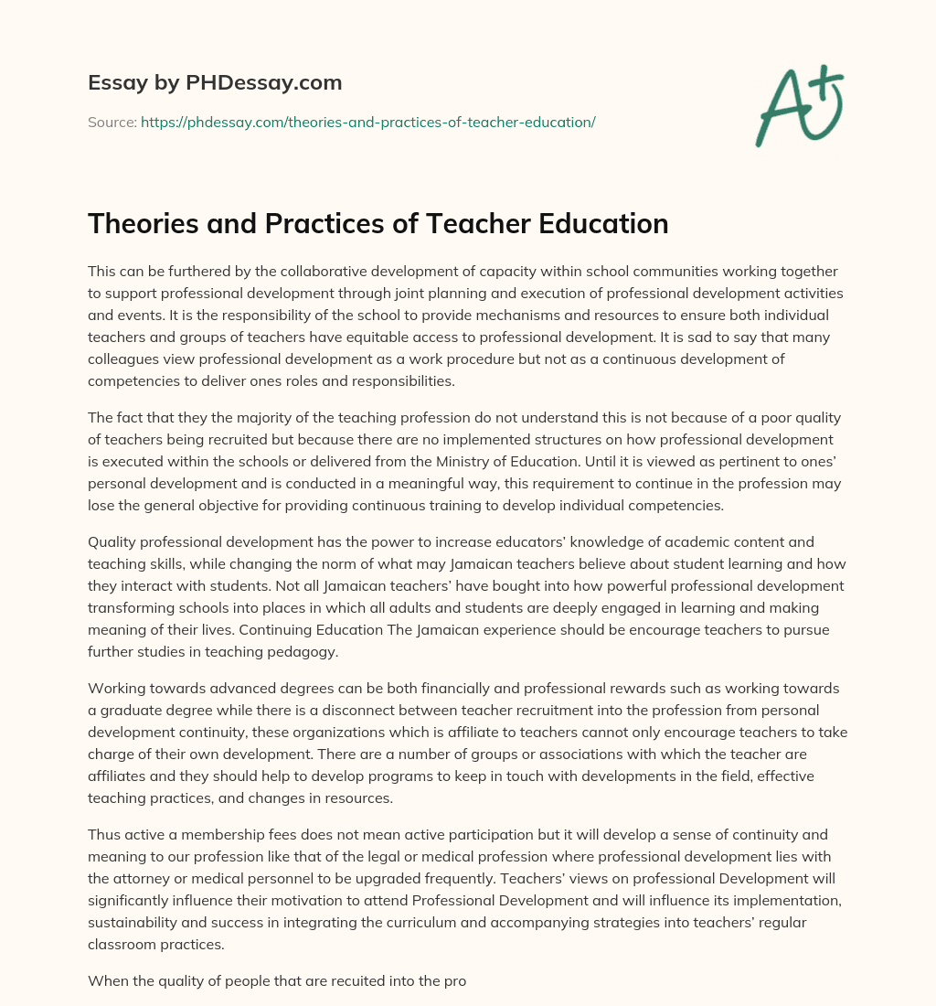Theories and Practices of Teacher Education essay