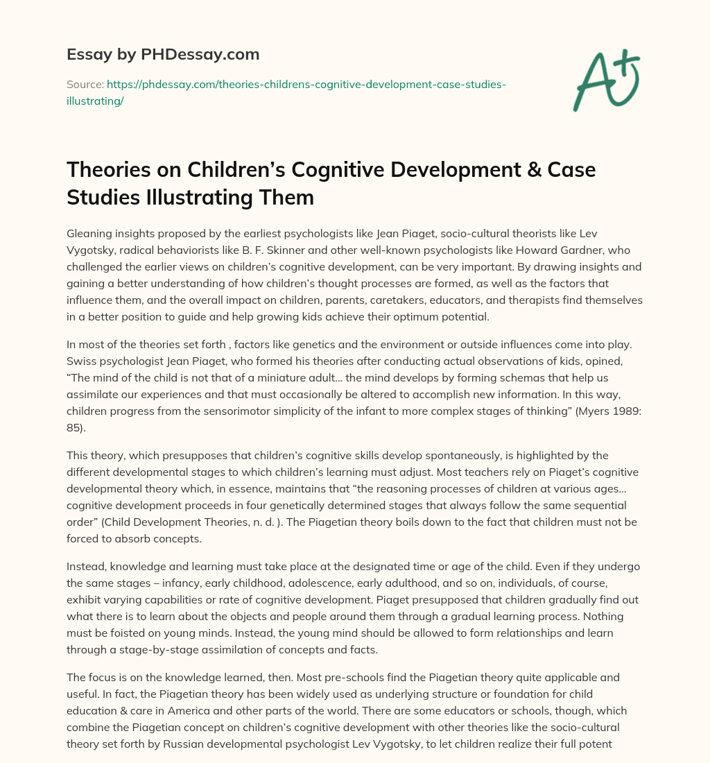 research paper about cognitive development of preschoolers