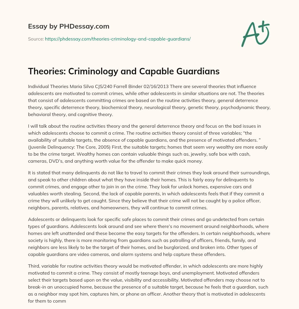 Theories: Criminology and Capable Guardians essay