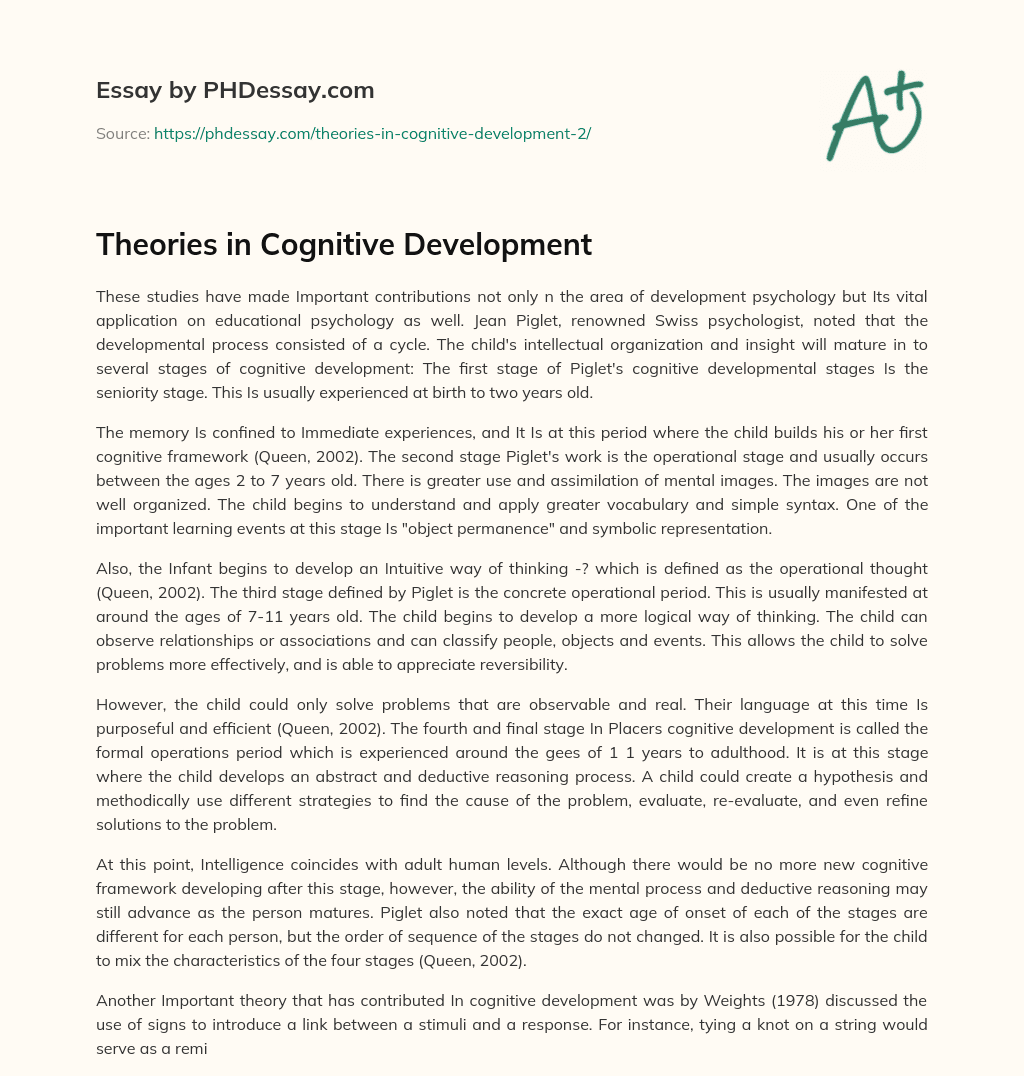 Theories in Cognitive Development essay