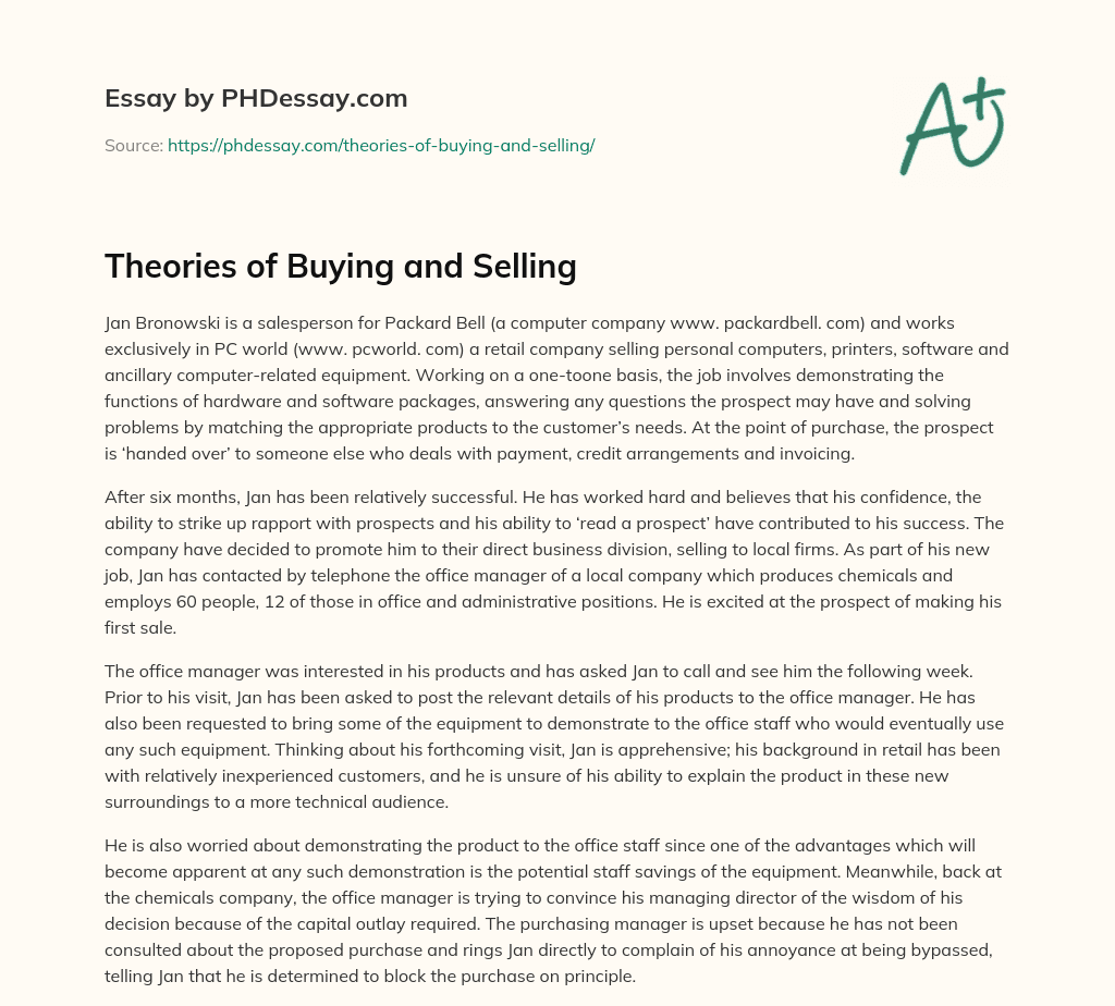 Theories of Buying and Selling essay