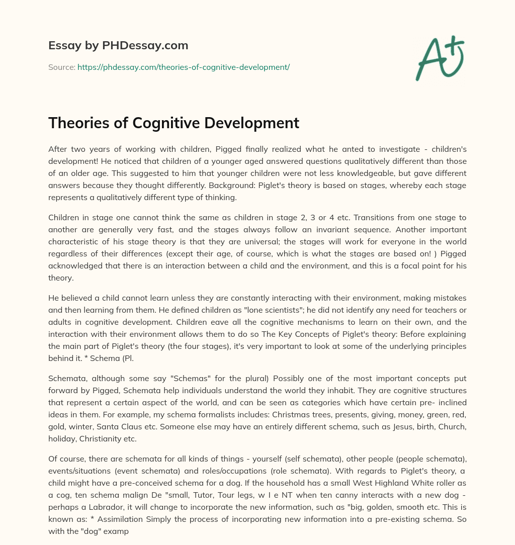 Theories of Cognitive Development essay