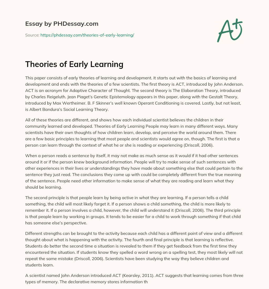 Theories of Early Learning essay