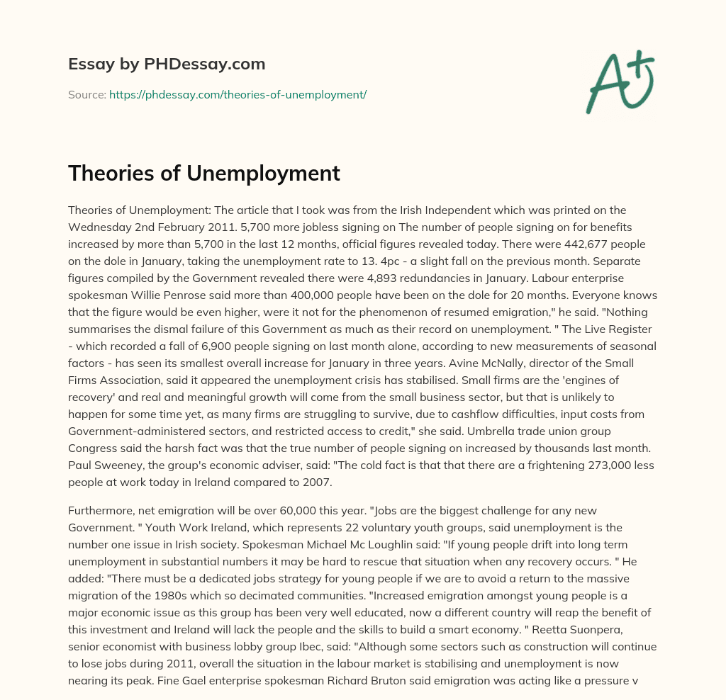 essay on the meaning of unemployment