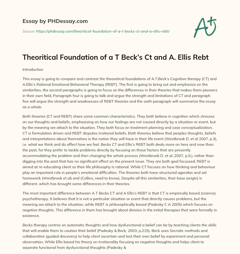 Theoritical Foundation of a T Beck’s Ct and A. Ellis Rebt essay