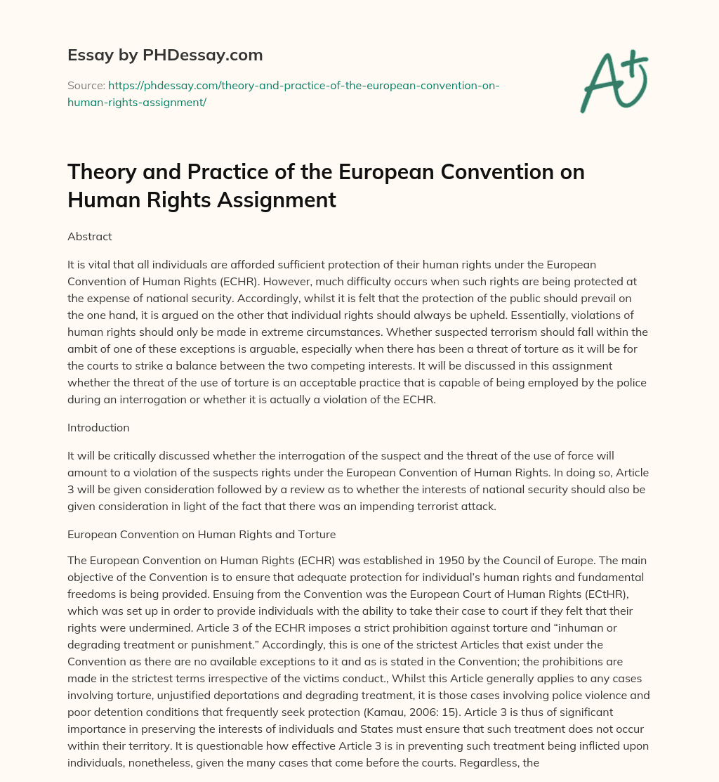 Theory and Practice of the European Convention on Human Rights Assignment essay