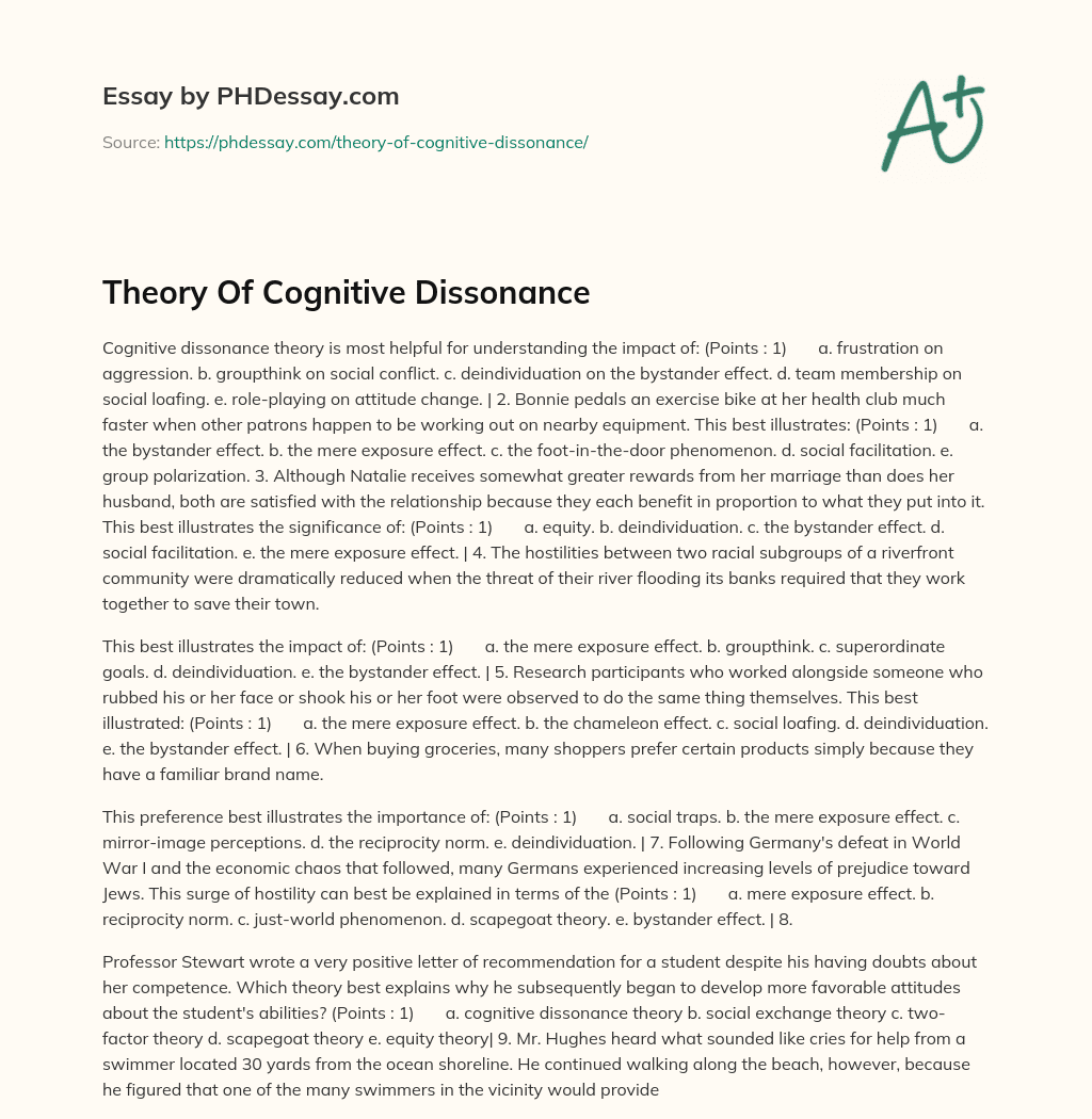 Theory Of Cognitive Dissonance essay