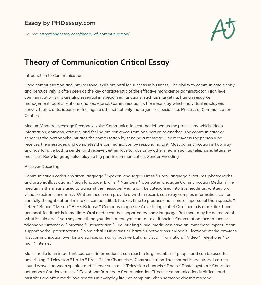 personal communication theory essay