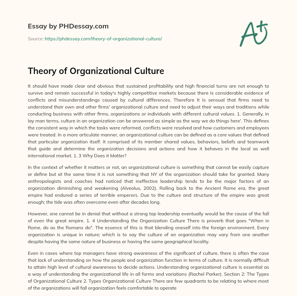 define organizational culture essay