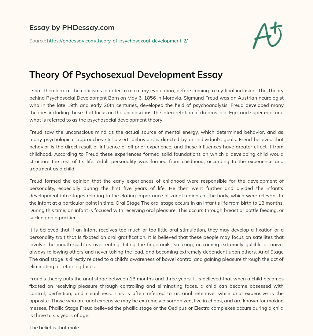 Theory Of Psychosexual Development Essay essay