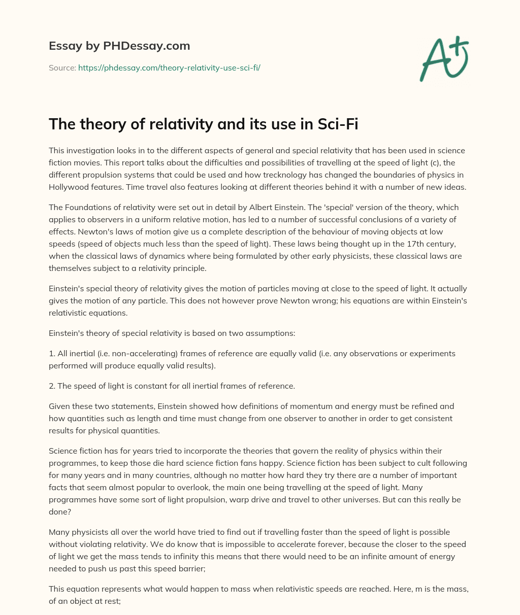 The theory of relativity and its use in Sci-Fi essay