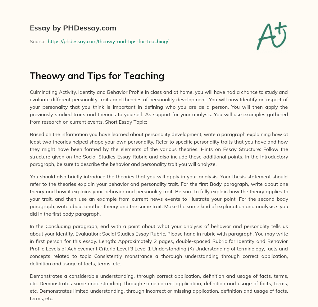 Theowy and Tips for Teaching essay
