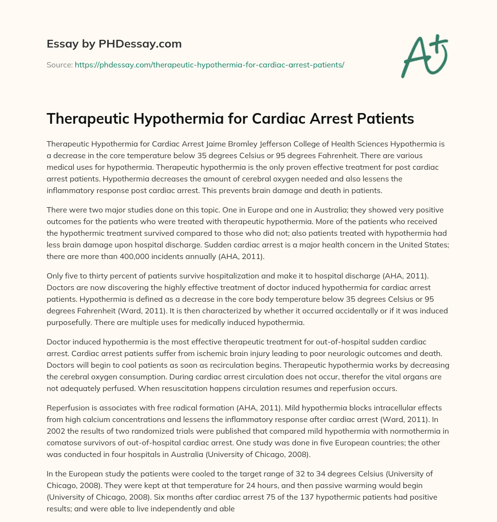Therapeutic Hypothermia for Cardiac Arrest Patients essay