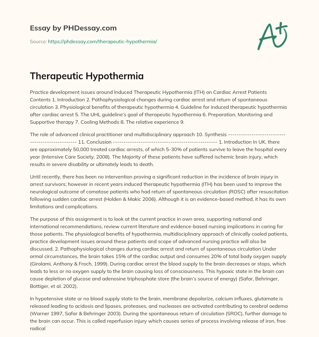 Therapeutic Hypothermia essay
