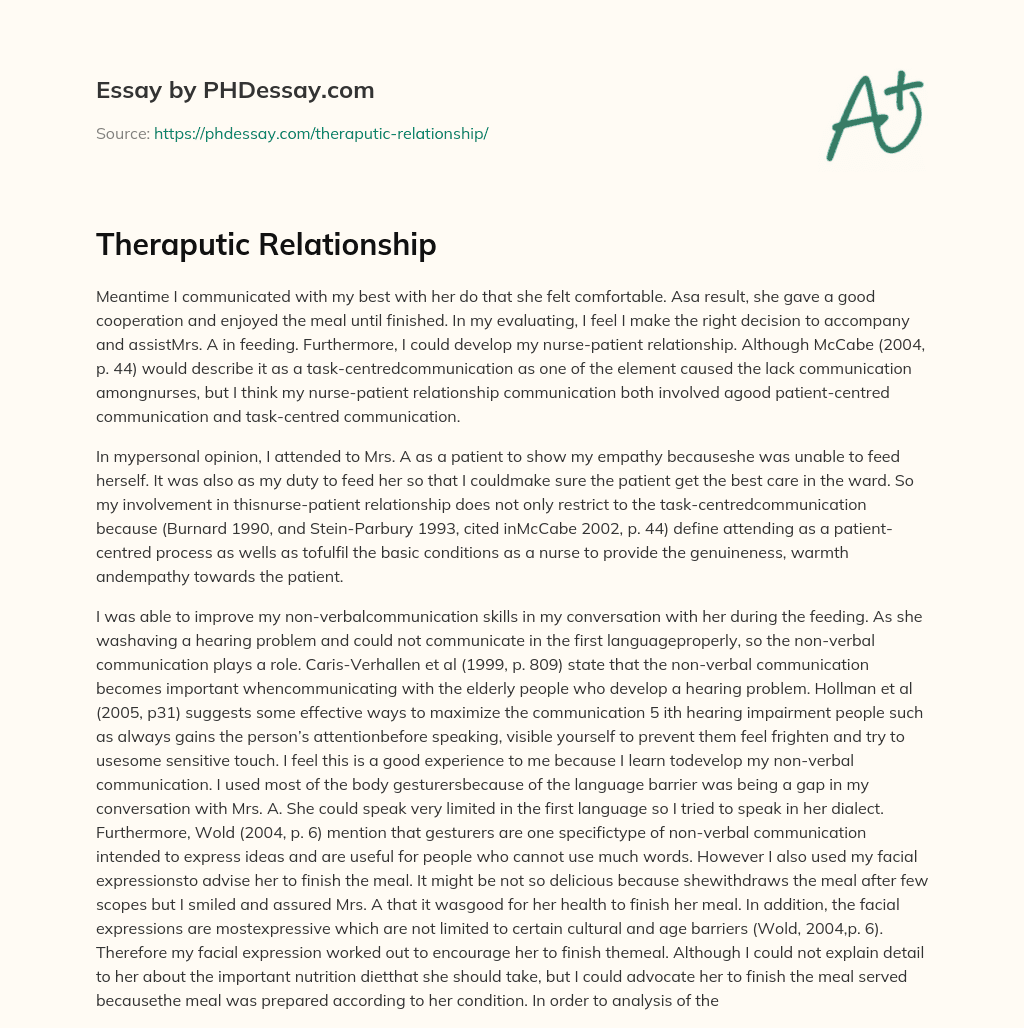 Theraputic Relationship essay