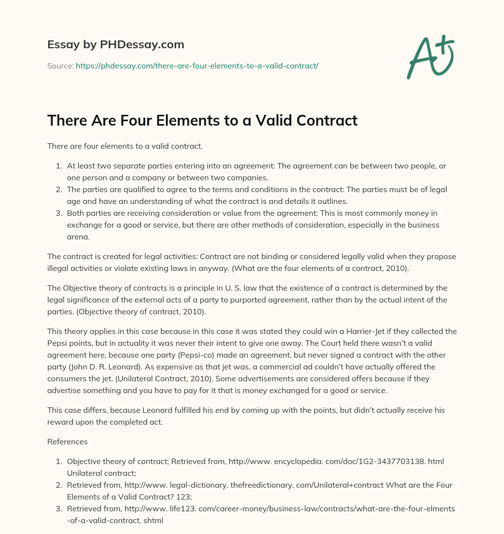 There Are Four Elements to a Valid Contract essay