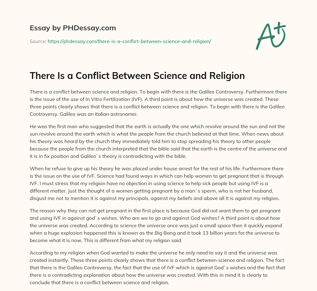 conflict between science and religion essay