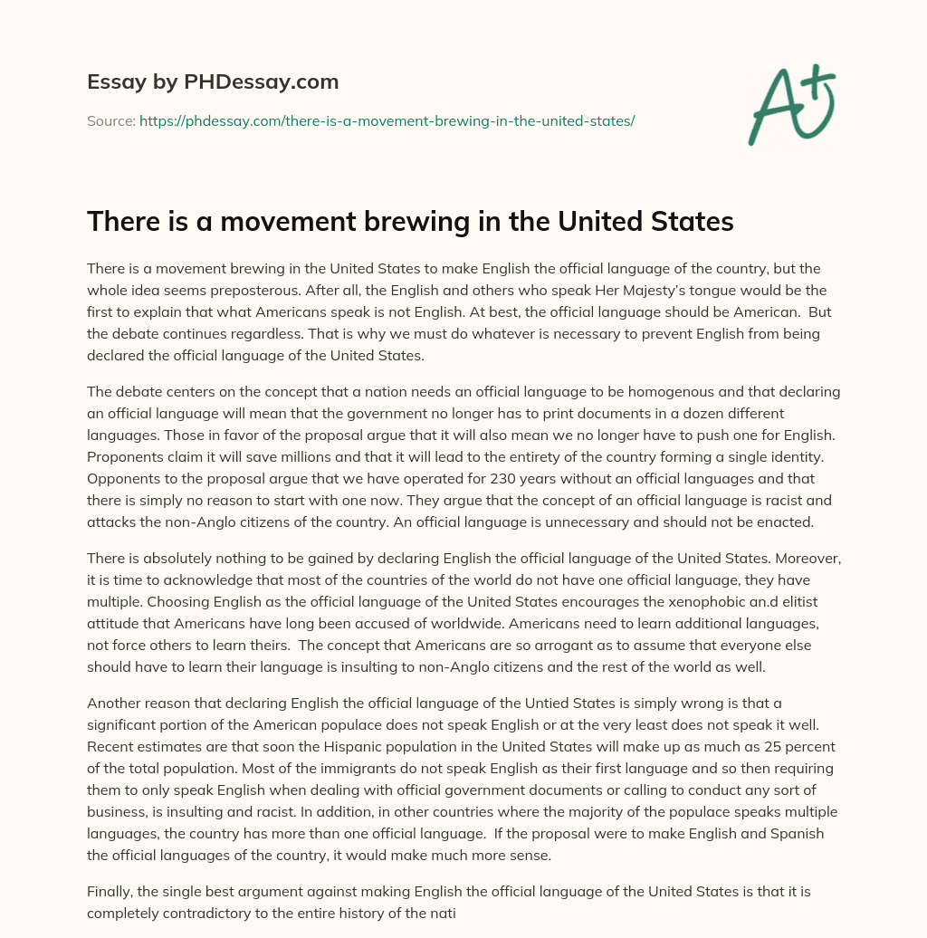 There is a movement brewing in the United States essay