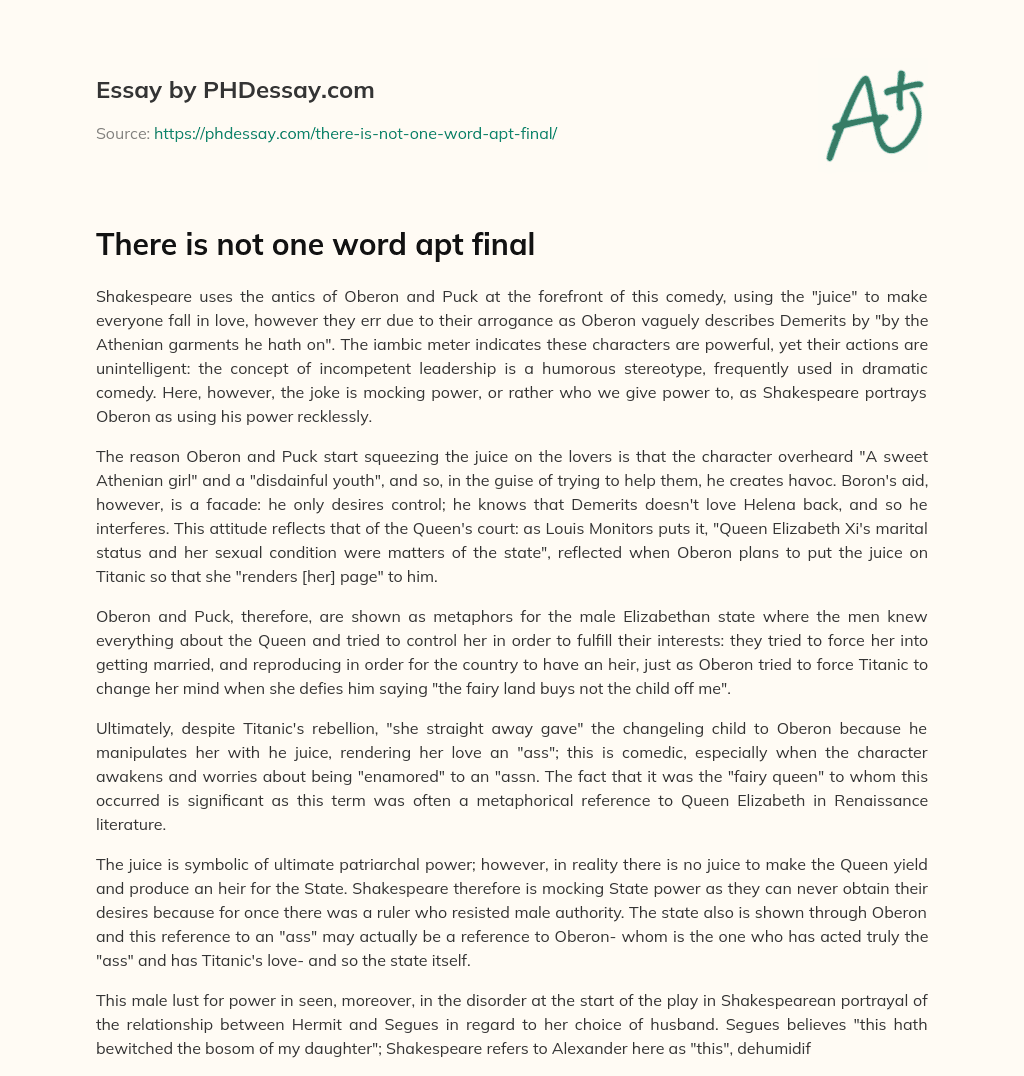 There is not one word apt final essay