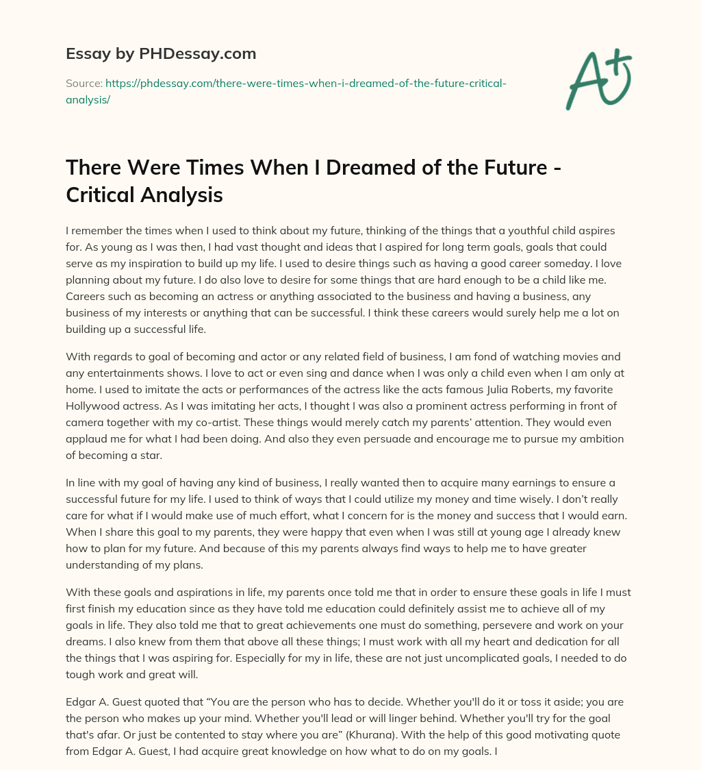 There Were Times When I Dreamed of the Future – Critical Analysis essay