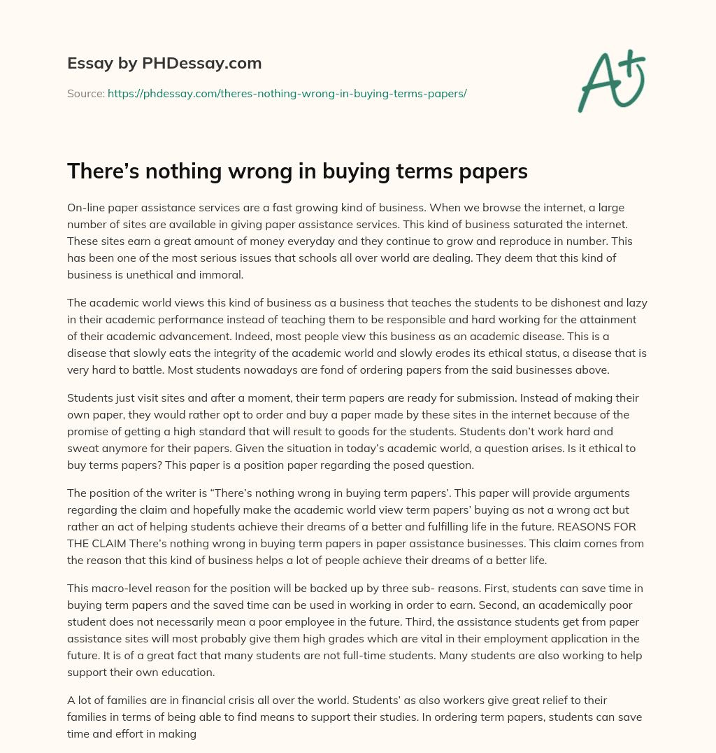 There’s nothing wrong in buying terms papers essay