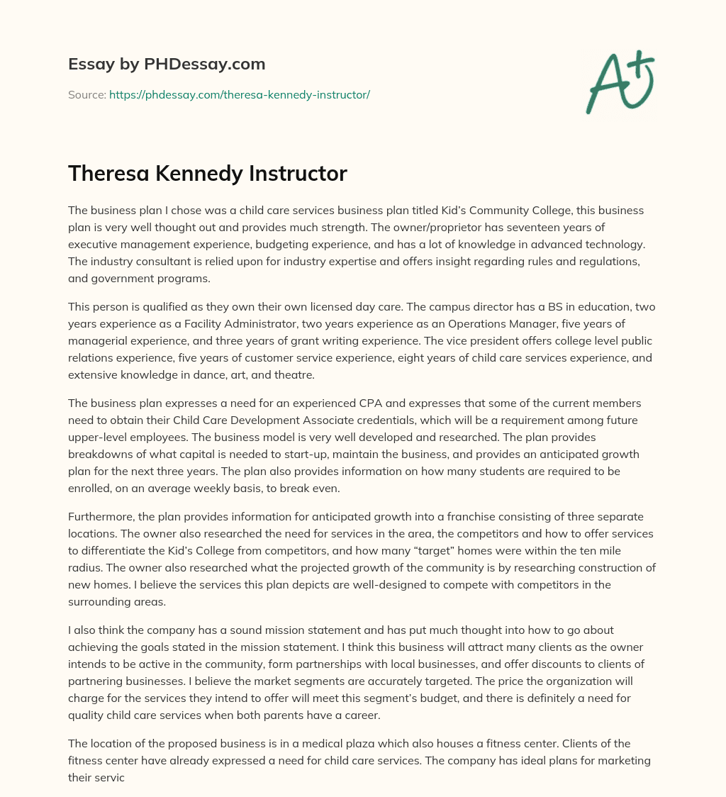Theresa Kennedy Instructor essay