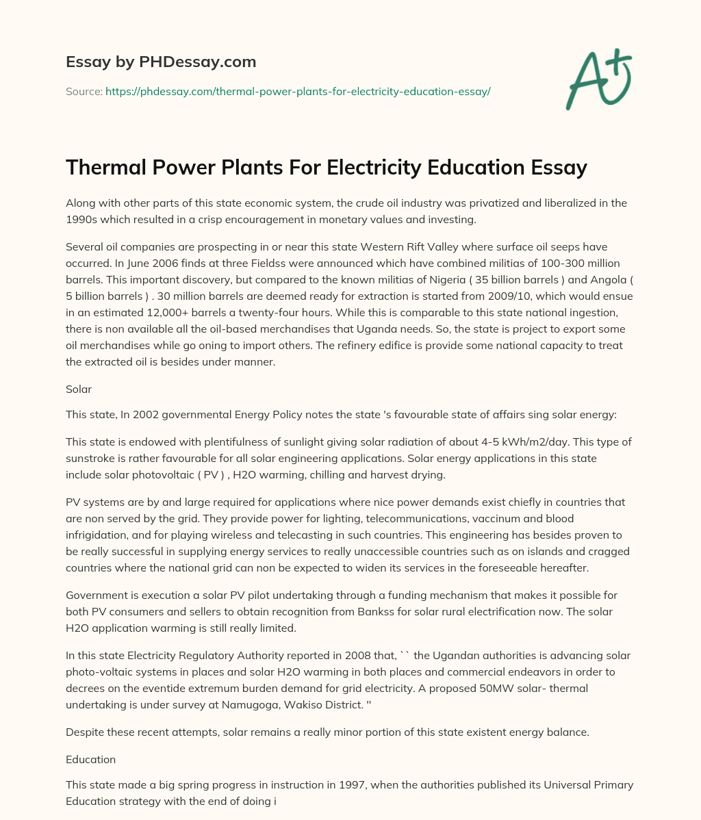 short essay on thermal power plant