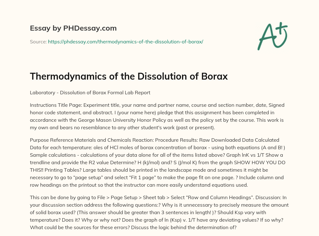 Thermodynamics of the Dissolution of Borax essay