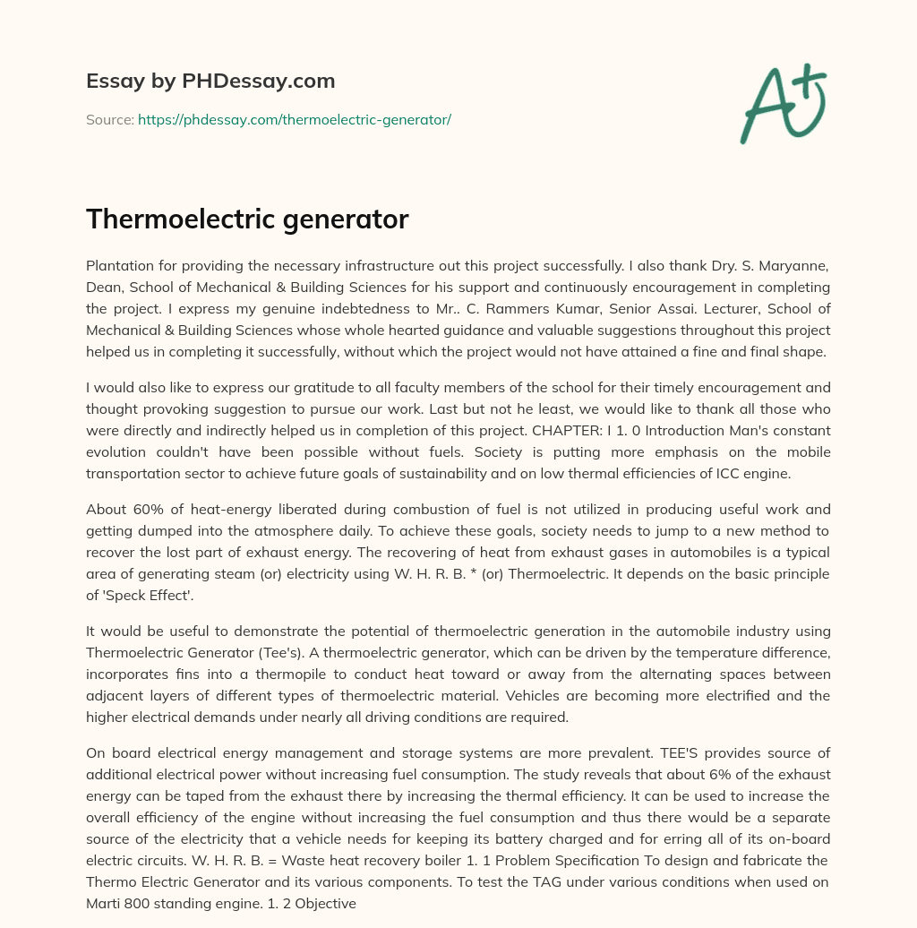 Thermoelectric generator essay