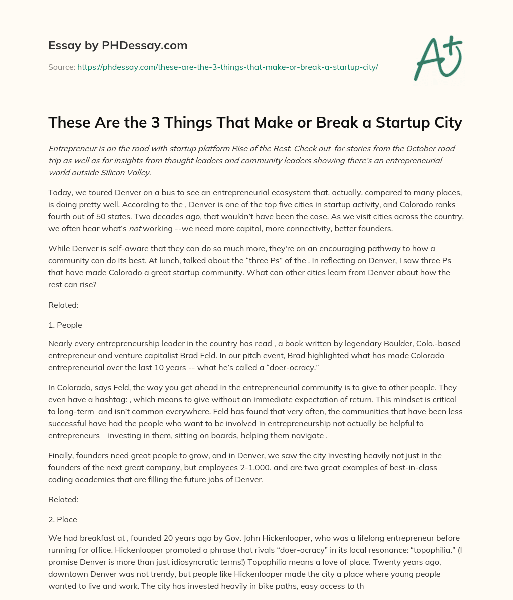 These Are the 3 Things That Make or Break a Startup City essay