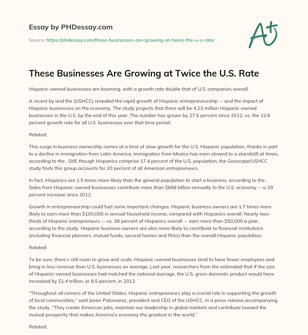 These Businesses Are Growing at Twice the U.S. Rate essay
