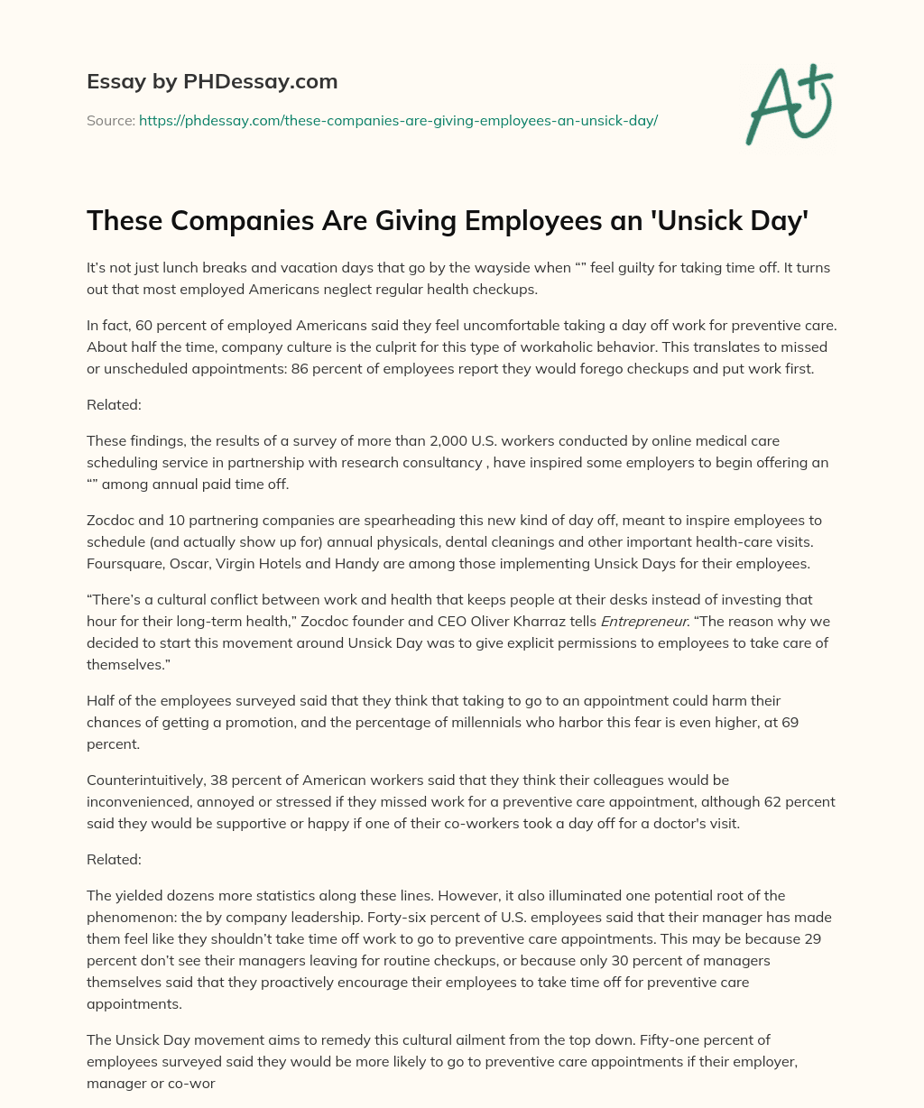 These Companies Are Giving Employees an ‘Unsick Day’ essay