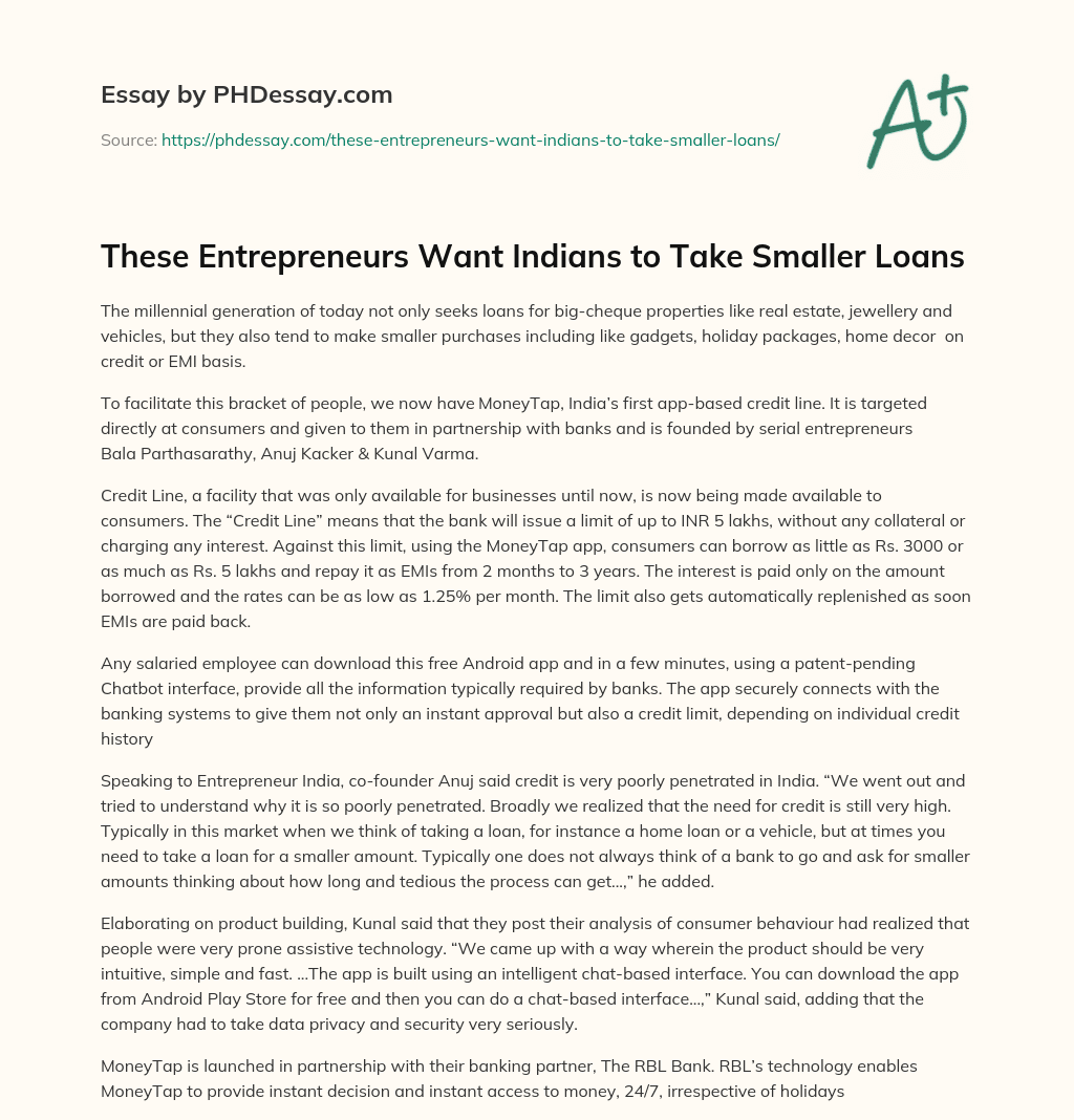 These Entrepreneurs Want Indians to Take Smaller Loans essay