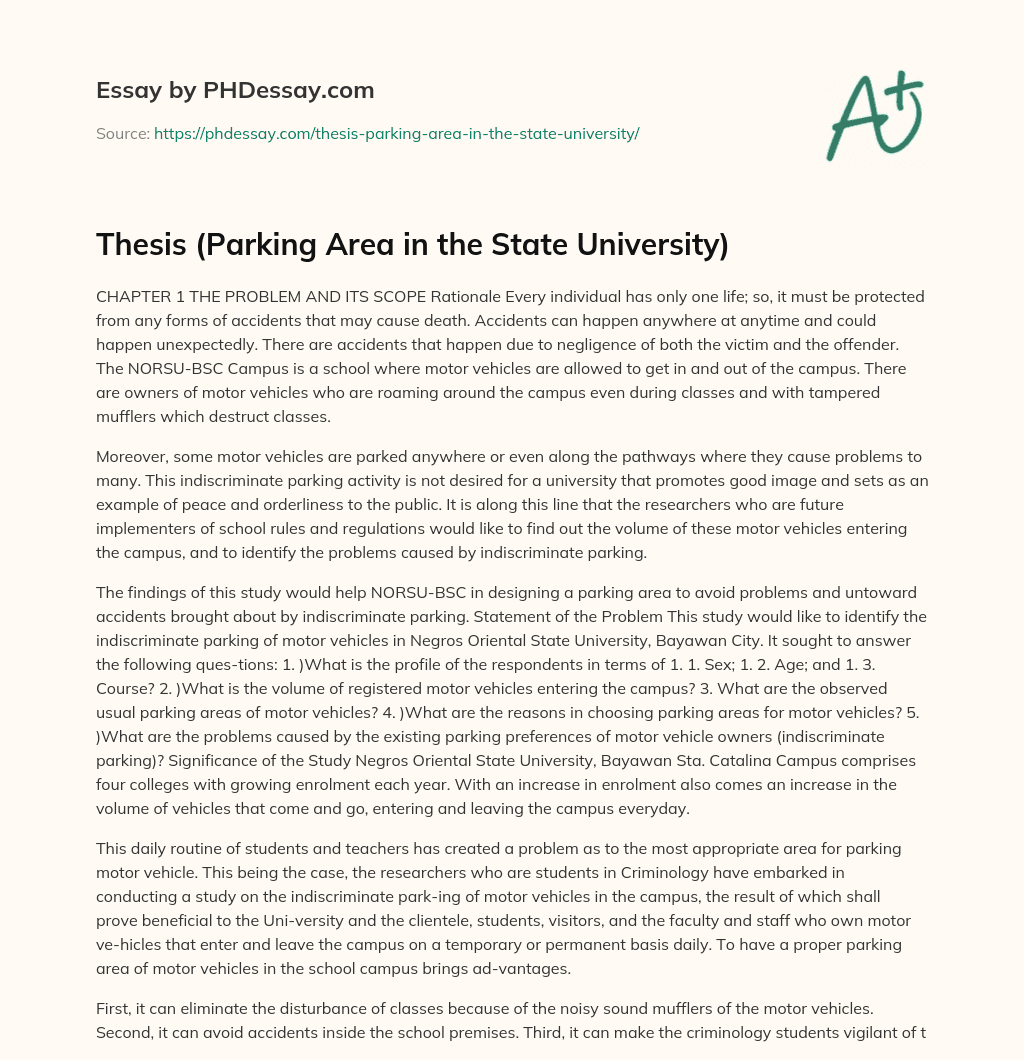 Thesis (Parking Area in the State University) essay