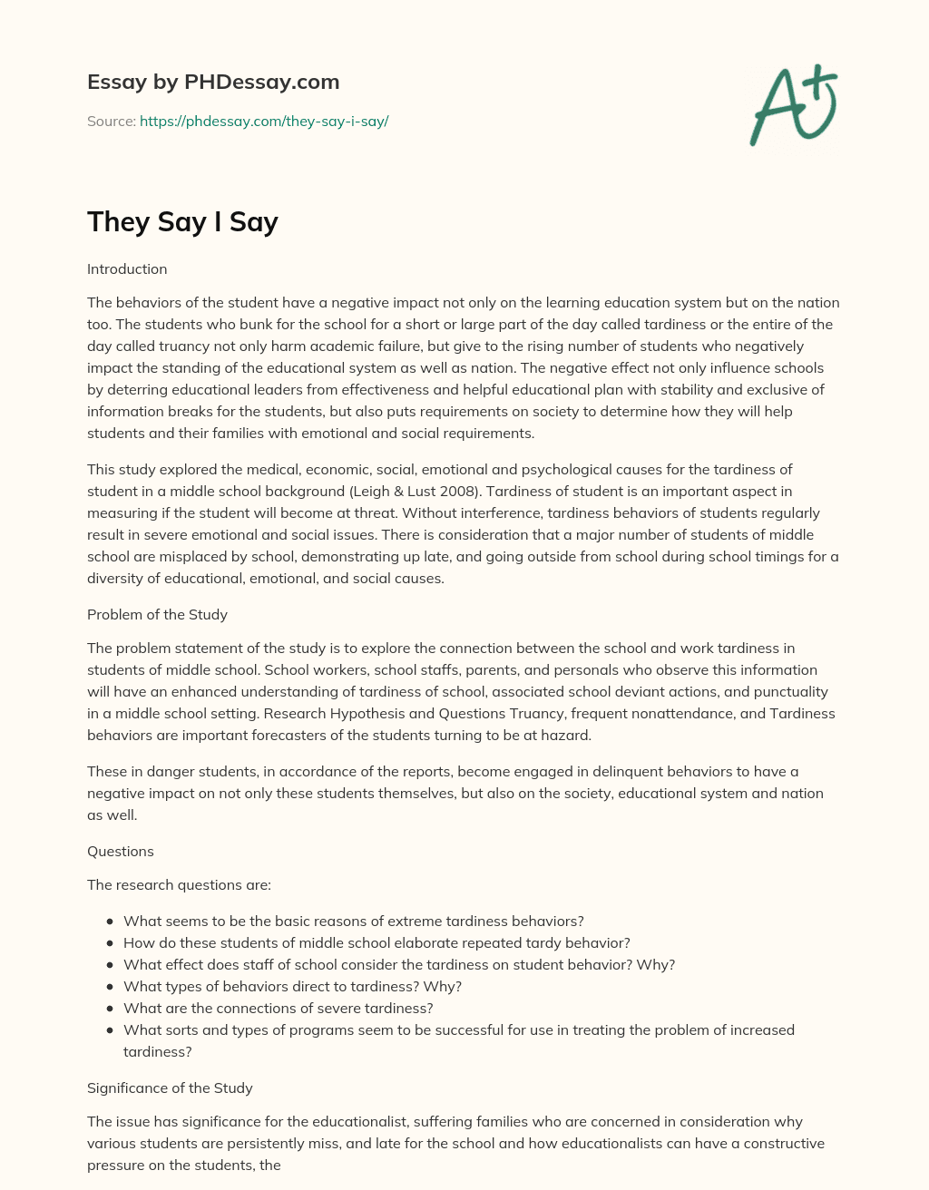 They Say I Say essay