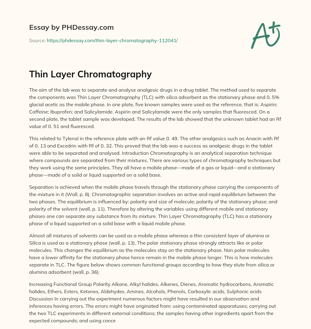 Thin Layer Chromatography essay