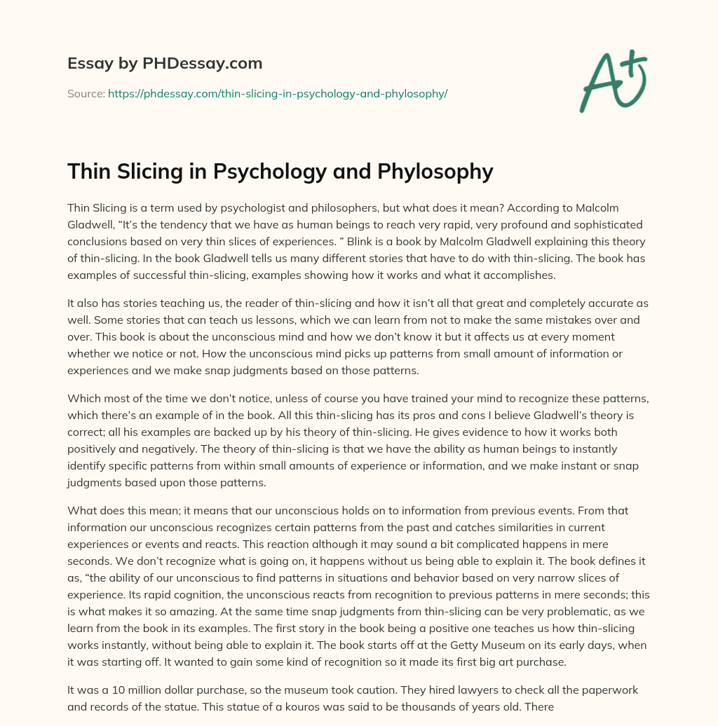 Thin Slicing in Psychology and Phylosophy essay