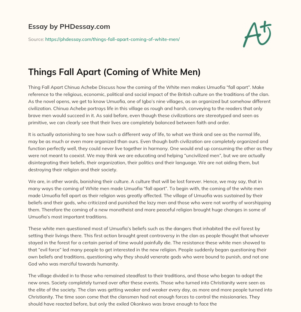 Things Fall Apart (Coming of White Men) essay