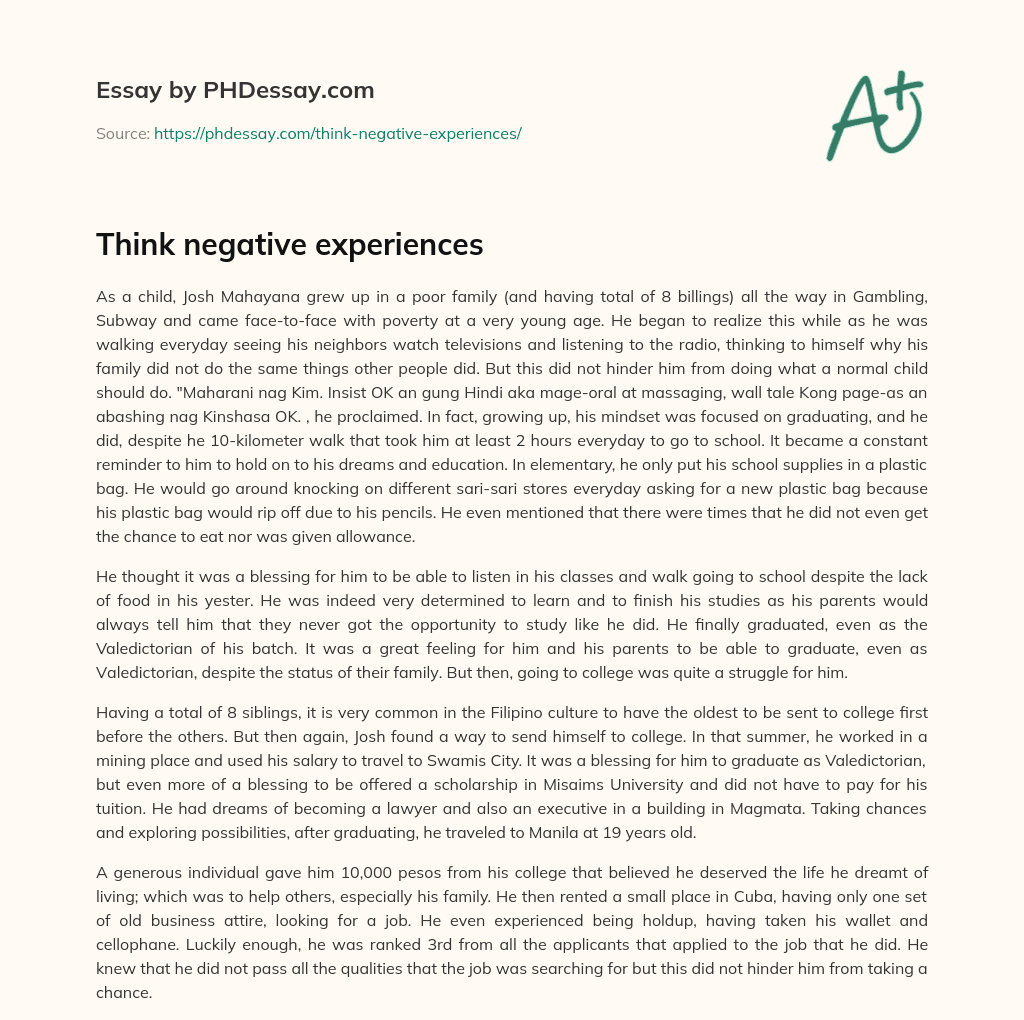 Think negative experiences essay