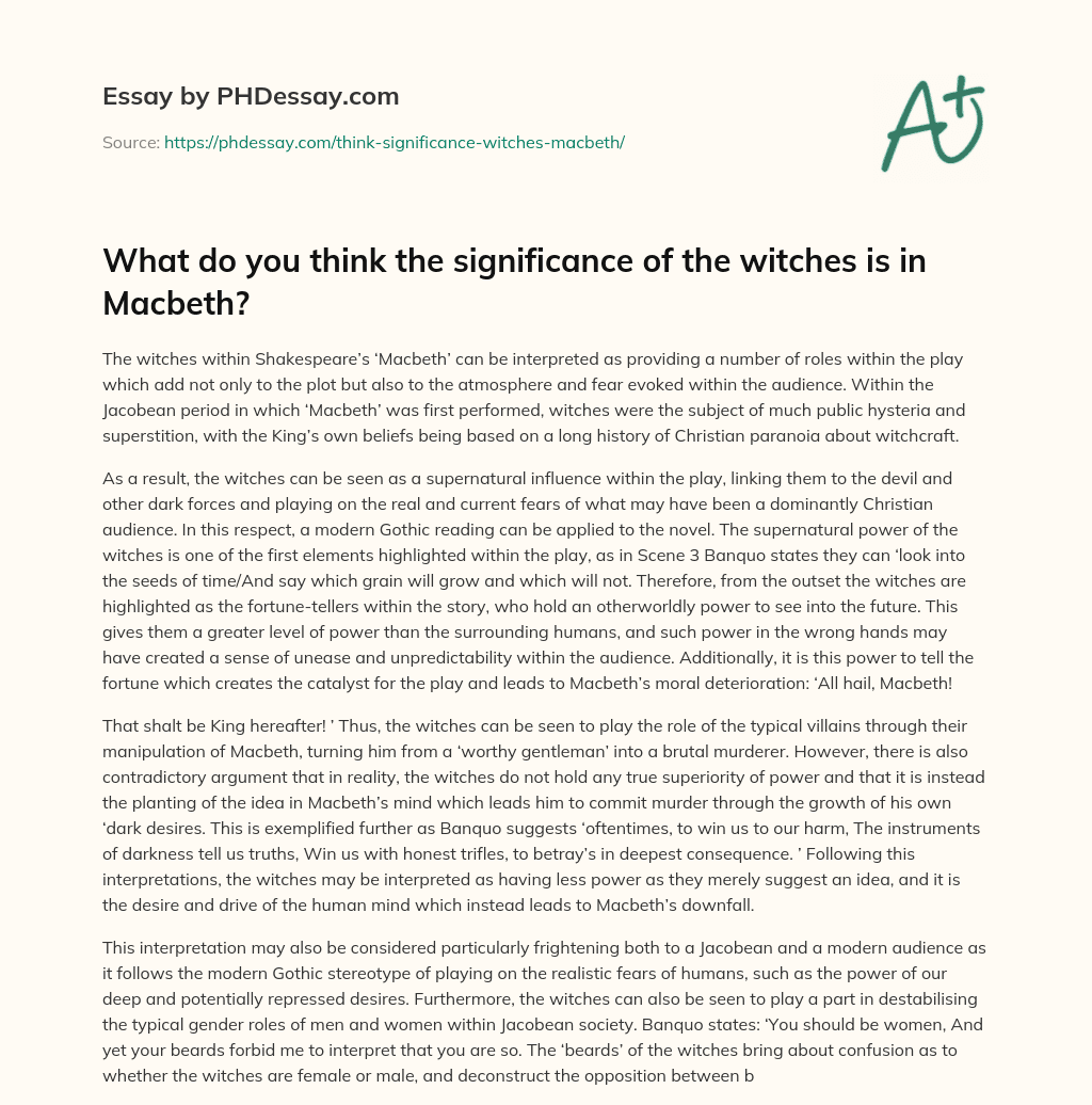 What do you think the significance of the witches is in Macbeth? essay