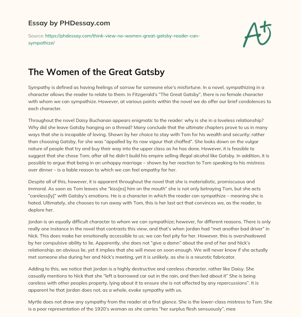 The Women of the Great Gatsby essay