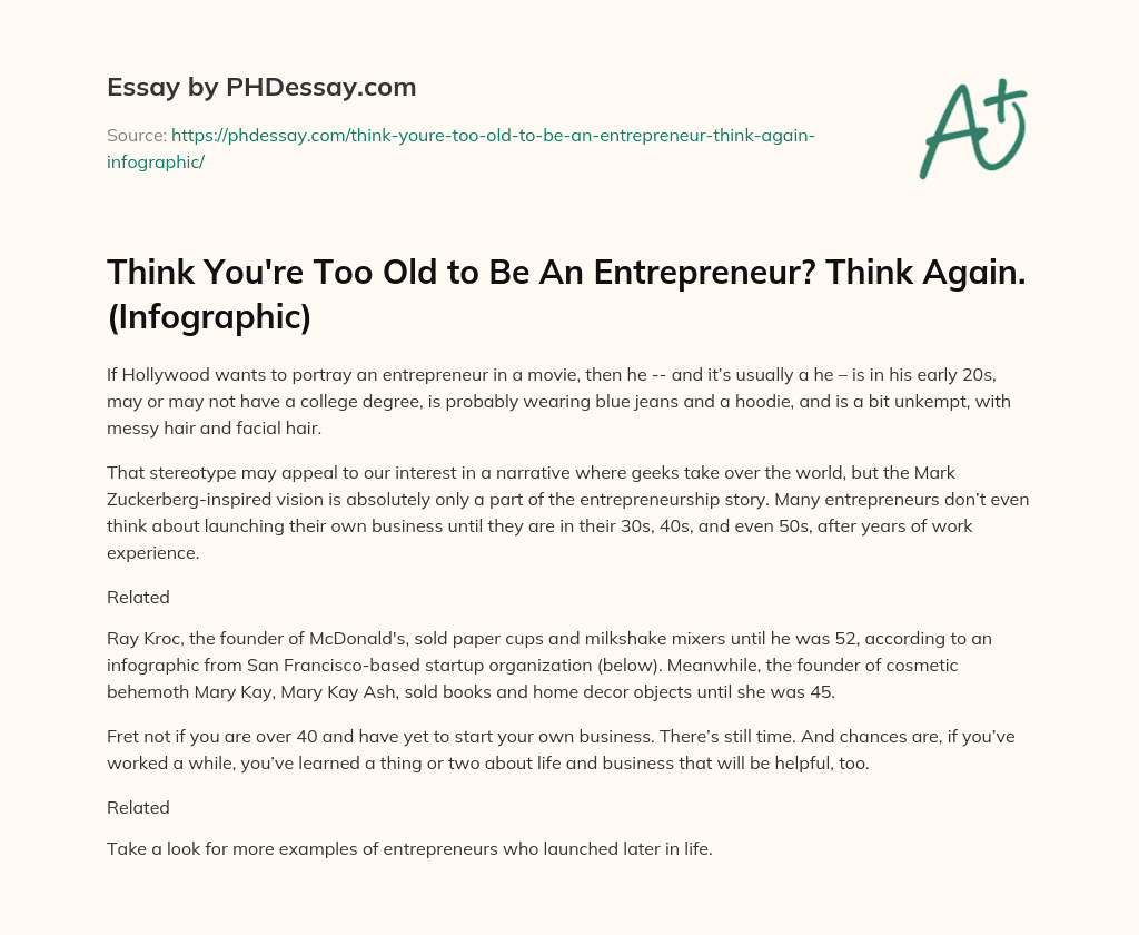 Think You’re Too Old to Be An Entrepreneur? Think Again. (Infographic) essay